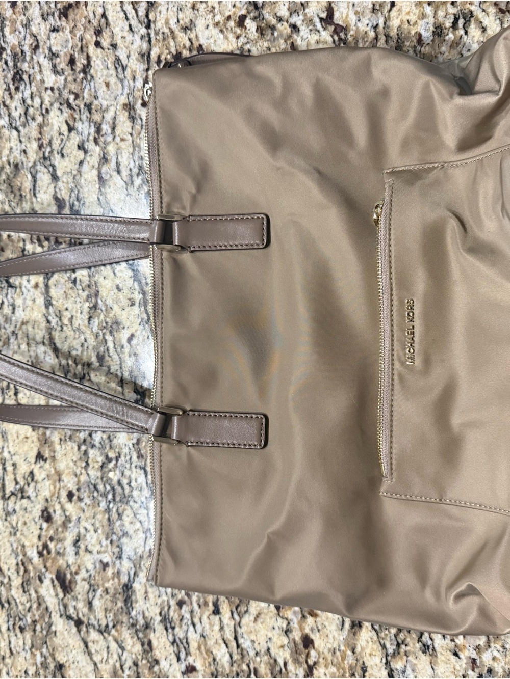Michael Kors Taupe Brown Nylon Tote with Front Zip Pocket